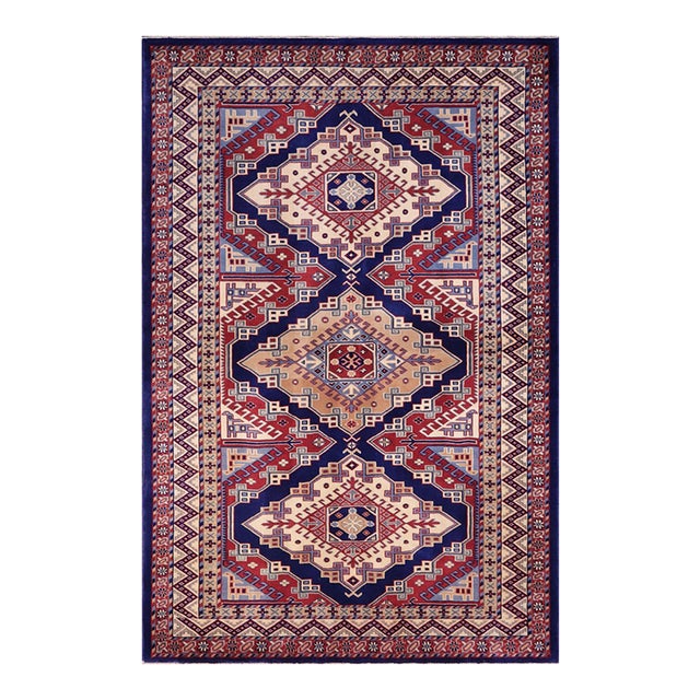 Rustic Shirwan Blue/Beige Wool Rug - 4'4''x5'11'' For Sale