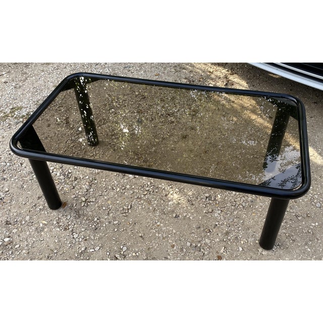 Vintage Black Tubular Coffee Table with Smoked Glass Top by Yves Boutboul, 1980 For Sale - Image 14 of 18