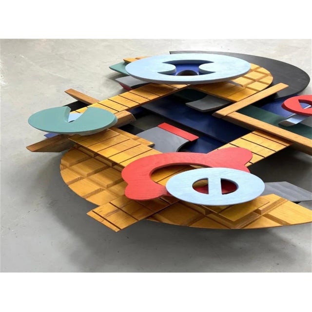 Mid 20th Century John Okulick, Large Abstract Wood Sculpture Colorful Wooden Painting John Okulick Wall Hanging For Sale - Image 5 of 18