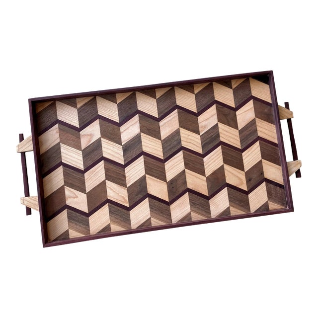 Late 20th-Century Handcrafted Exotic Wood Rectangular Handled Tray in the Manner of Don Shoemaker For Sale