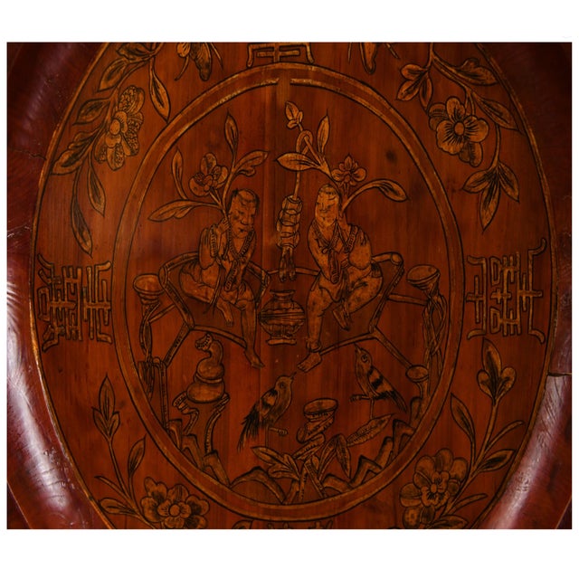 Wood Antique Chinese Lacquered Wooden Charger Tray For Sale - Image 7 of 10