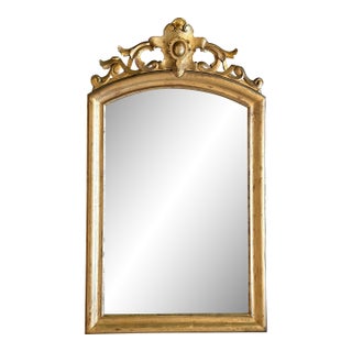 French 19th Century Vertical Gold Gilt Mirror with Floral crest For Sale