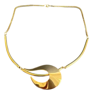 Vintage 1980s Gold Necklace Sculptural Avante-Garde Pendant Designer Couture Style 16"