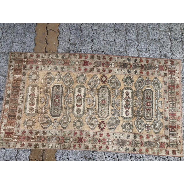 Turkish Vintage Camel Wool Rug For Sale - Image 6 of 11