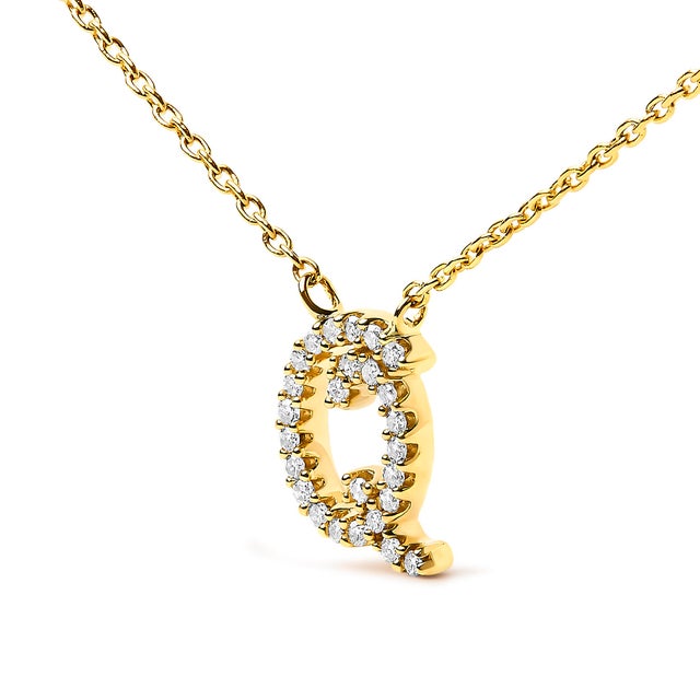 Contemporary 10K Yellow Gold Diamond Accent "Q" Initial Script Style Pendant Necklace For Sale - Image 3 of 5