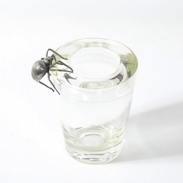 Aesthetic Movement Silver Spider Sculpture Crystal Vase Signed Leerdam Crystal For Sale - Image 13 of 15