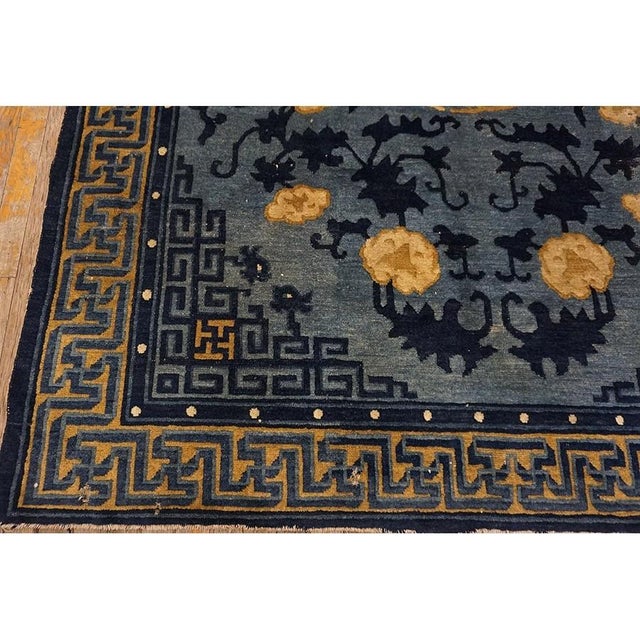 Textile Antique 1880s Blue Classic Greek Key Chinese Peking Knotted Wool Small Rug For Sale - Image 7 of 9