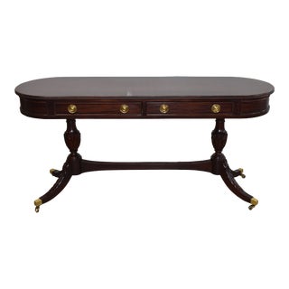 Century Furniture Mahogany and Burlwood Oval 2 Drawer Console Table For Sale