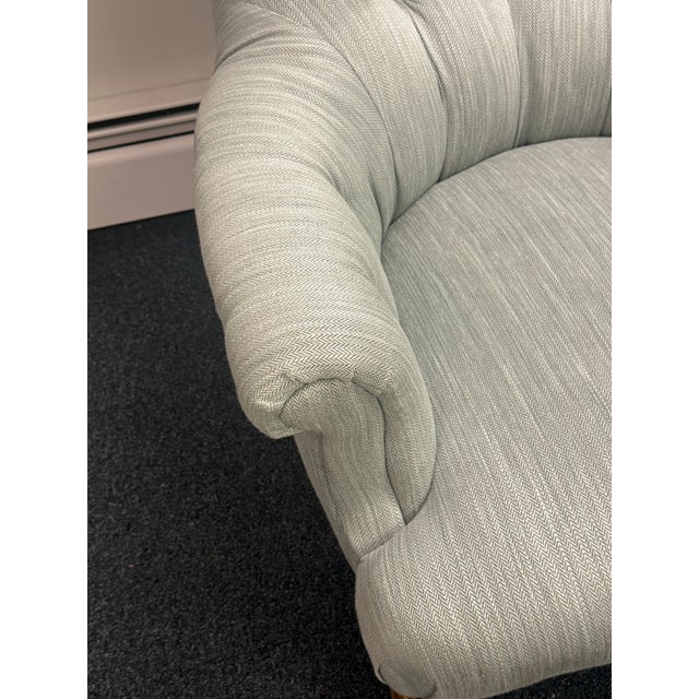 Vintage English Rolled Arm Pale Blue Upholstered Chair For Sale In New York - Image 6 of 9