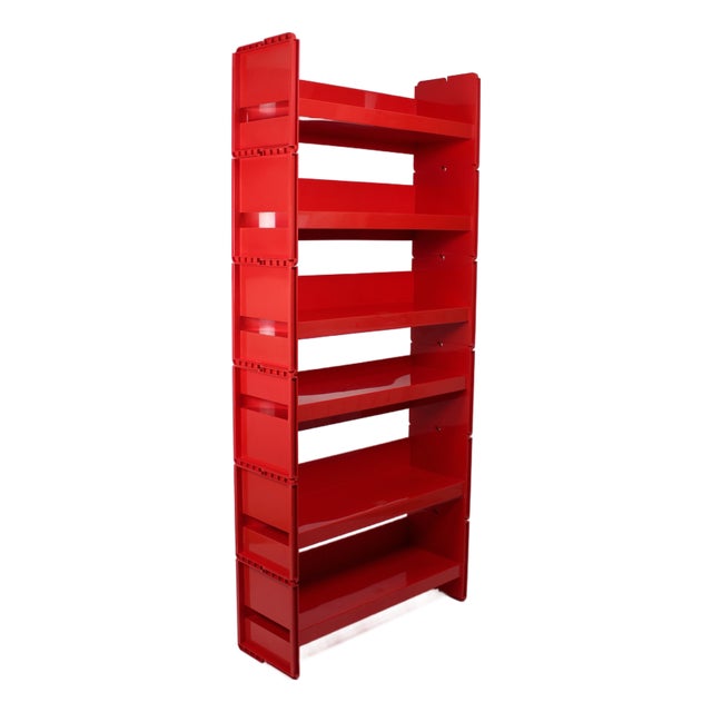 Vintage Jeep Modular Red Plastic Shelving Unit by De Pas, Durbino & Lomazzi for Bonacina, Italy, 1970s, Set of 6 For Sale