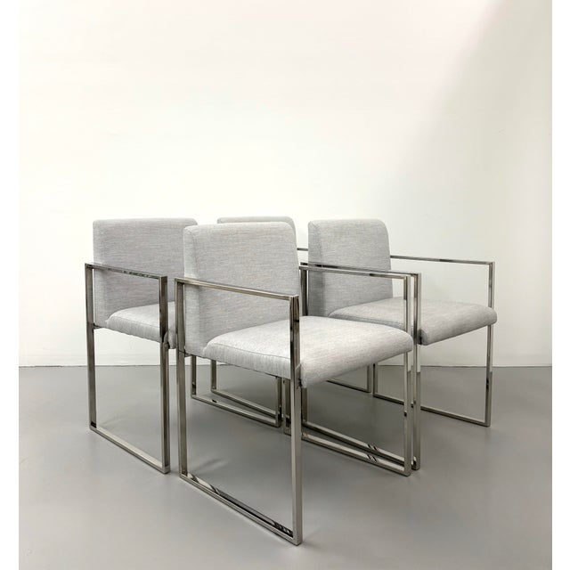 Mid-Century Modern MCM Palecek Chrome Upholstered Arm Chairs - Set of 4 For Sale - Image 3 of 8