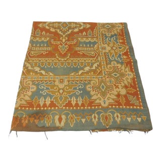 Vintage Burnt Orange and Blue Woven Arts and Crafts Textile Panel For Sale