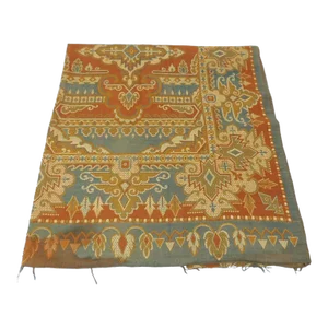 Vintage Burnt Orange and Blue Woven Arts and Crafts Textile Panel