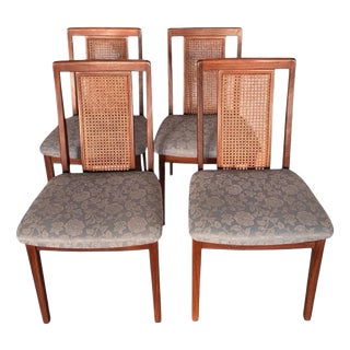 Mid-Century Teak Dining Chairs with Cane Back Seats, 1960s, Set of 4 For Sale
