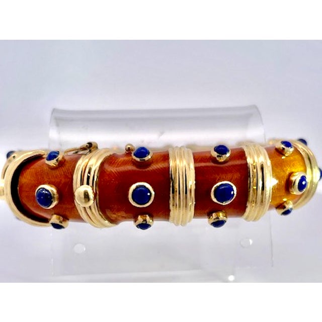 18k Guilloche Enamel Bracelet W/ Lapis Lazuli Inserts For Sale In Los Angeles - Image 6 of 12