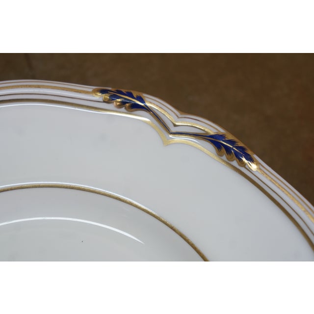 Mintons Art Pottery Studio Antique Mintons England Buccleuch Cobalt Blue Leaf Dinner Salad Bread Plates - Set of 16 For Sale - Image 4 of 10