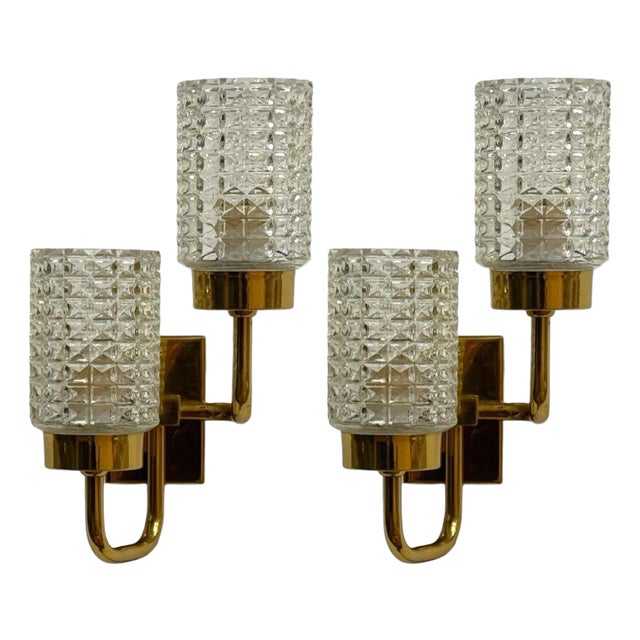 Malmö Metallvarufabrik, Glass, Patinated Brass, Wall Sconces, Sweden, 1960s For Sale
