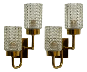 Malmö Metallvarufabrik, Glass, Patinated Brass, Wall Sconces, Sweden, 1960s