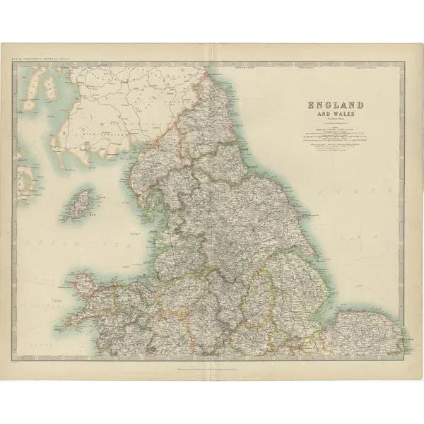 Antique Map of England and Wales, 1909 For Sale - Image 4 of 5
