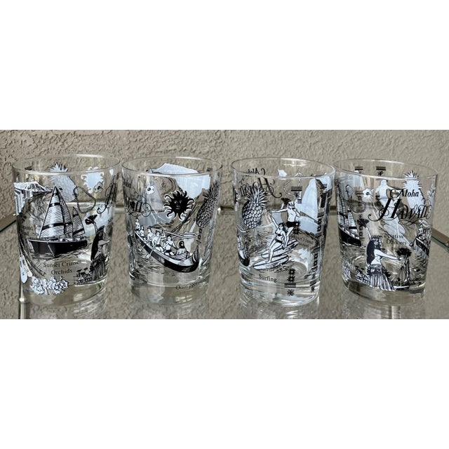 Circa 1980 “Aloha Hawaii”-Themed Lowball Glasses Attributed to Federal Glass – Set of 4 For Sale - Image 12 of 18