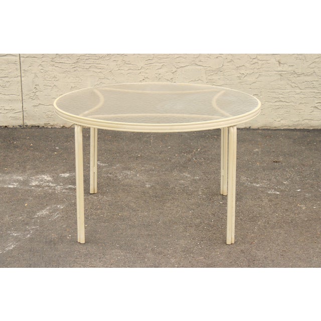 Mid Century Modern Round Aluminum Glass Top Patio Dining Table For Sale In Philadelphia - Image 6 of 12