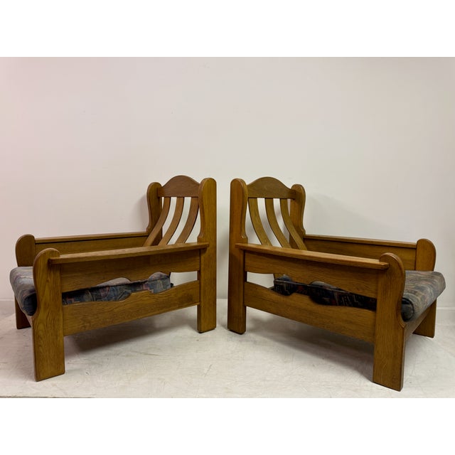 Brown Vintage Brutalist Oak Armchairs, 1960s, Set of 2 For Sale - Image 8 of 12