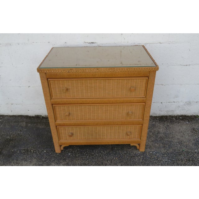 Wood Lexington Hollywood Regency Woven Wicker Small Chest Large Nightstand 6135 For Sale - Image 7 of 14