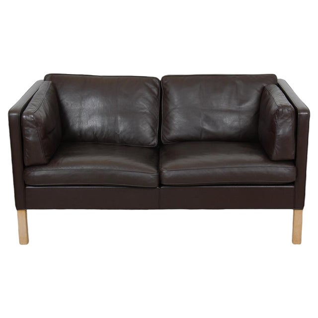 Model 2442 2-Seater Sofa in Brown Leather by Børge Mogensen for Fredericia, 1970s For Sale