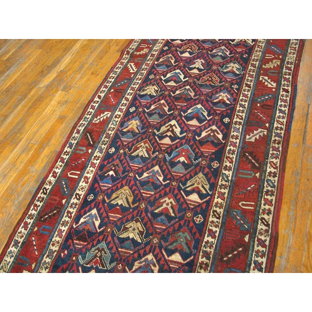 Tribal 1890s Blue Navy Geometric Tribal Antique Caucasian Kazak Rug 3'6"x 9'10" Handknotted Wool Carpet For Sale - Image 3 of 5