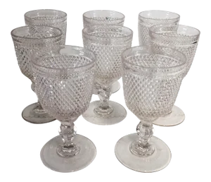 Vintage American Saw-Tooth Pattern Glass Goblets - Set of 8