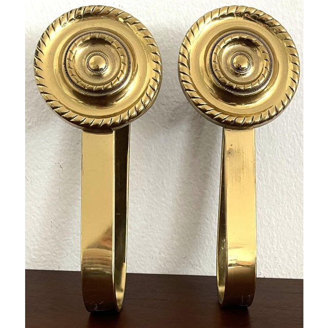 Metal French Art Deco Brass Curtain Holdbacks, 1940s, Set of 2 For Sale - Image 7 of 9