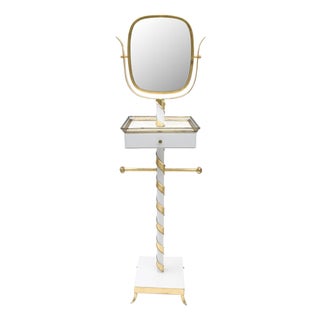 Mid Century Modern Italian Swivel MIrror Stand by Mingazzi, Gold Leaf, Brass and Lacquered Wood For Sale