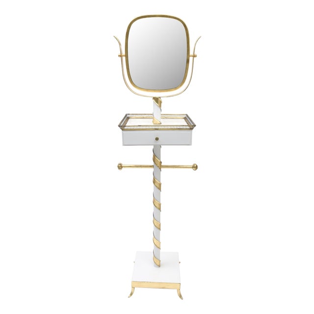 Mid Century Modern Italian Swivel MIrror Stand by Mingazzi, Gold Leaf, Brass and Lacquered Wood For Sale
