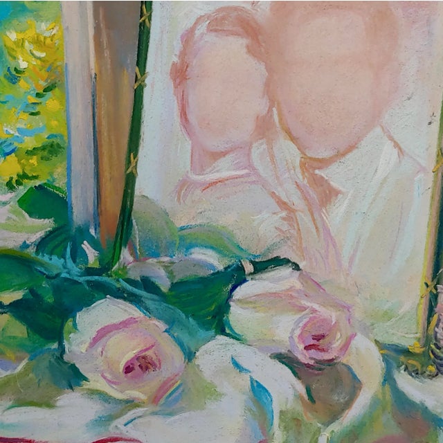 1970s Gerald David Rahm -Still Life of Pink Roses & Photo by the Window - Painting For Sale - Image 5 of 9