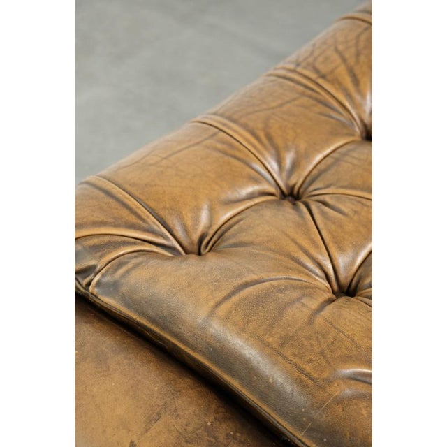 Animal Skin English Chesterfield Ottoman in Cowhide Leather on Wheels For Sale - Image 7 of 13
