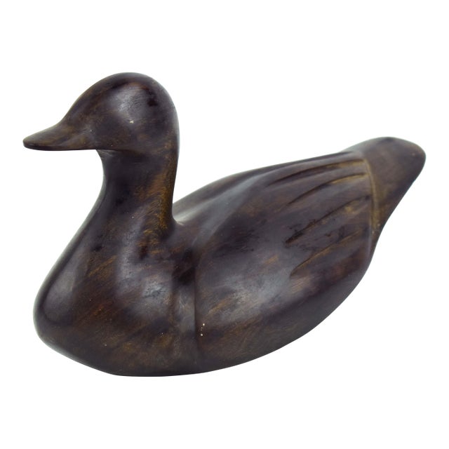 Vintage Hand Craved Ironwood Decoy Duck Figurine For Sale