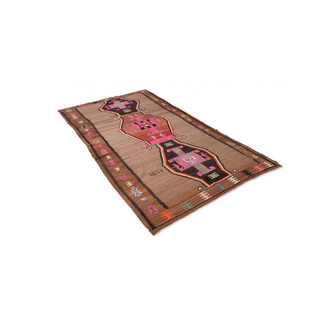 Vintage handwoven wool kilim rug from Kars region of Turkey. Dated 1981. In very good condition. Rare find, Unique...