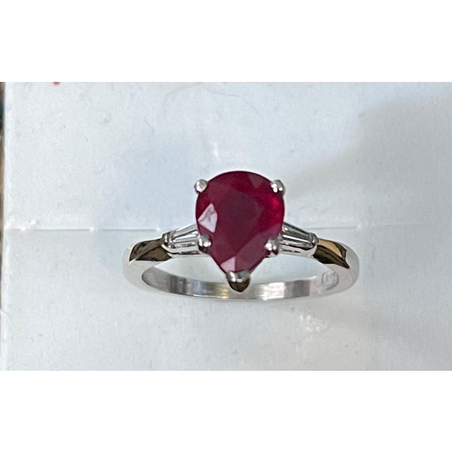 Pear Shape 2 Carat Treated Ruby & Diamond 14 Karat White Gold Ring For Sale - Image 18 of 18