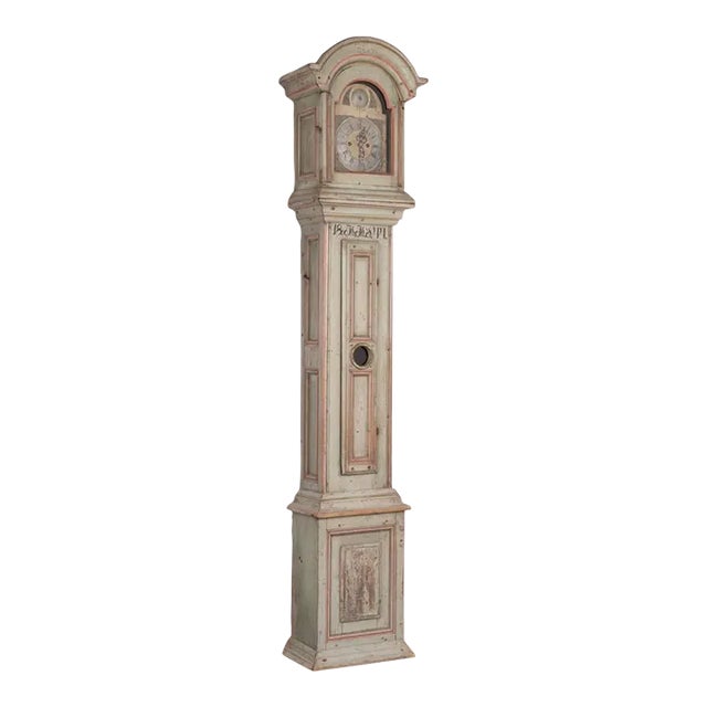 Antique Original Blue Painted Grandfather Clock, Sweden Dated 1844 For Sale