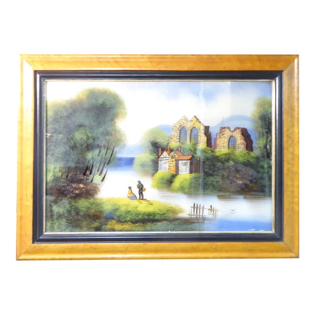 Vintage Eglomise Painting on Glass For Sale