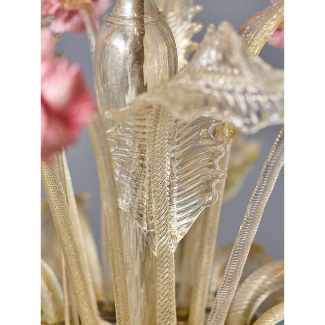 Venetian Five-Arm Murano Glass Chandelier For Sale - Image 6 of 12