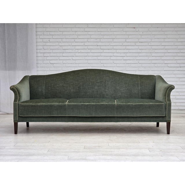 3-Seater Danish Sofa in Green Furniture Velour, 1960s For Sale - Image 15 of 15
