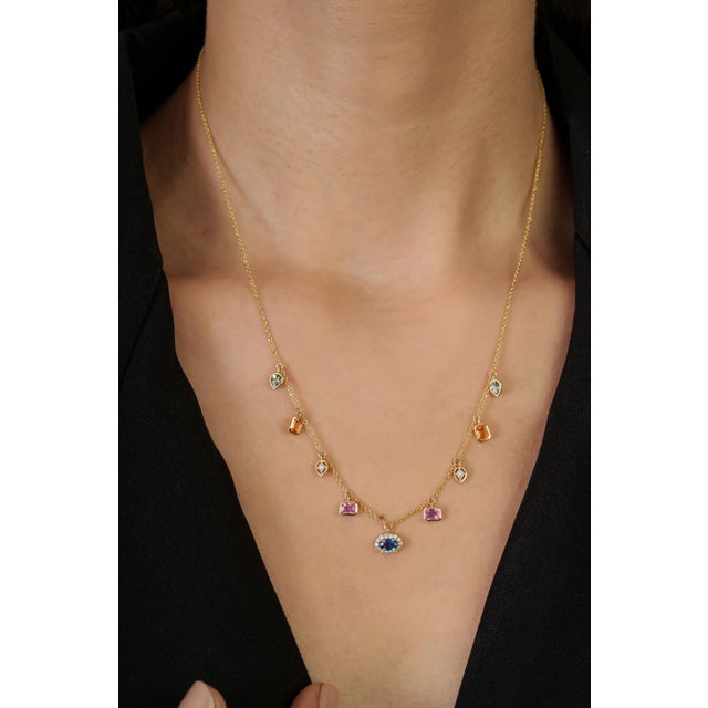 Not Yet Made - Made To Order 1.63ct Mixed Shape Rainbow Sapphire & Diamond Charm Necklace in 14k Yellow Gold For Sale - Image 5 of 14