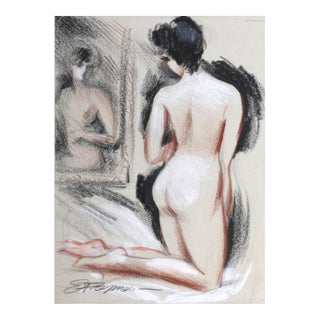 Lady Looking in the Mirror, Erik Freyman Pastel on Paper, Signed For Sale