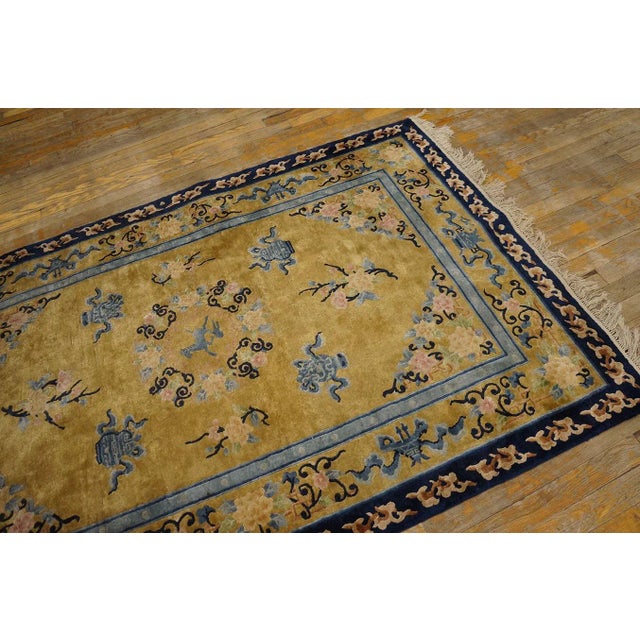 1980s Gold Medallion Floral Vintage Chinese Silk Carpet 4'1'' X 6'2" Pile Knotted Rug For Sale - Image 4 of 9