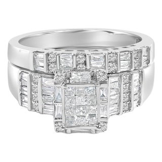 Sterling Silver 1.0 Cttw Diamond Composite Head Bridal Engagement Ring Set - Size 7 For Sale