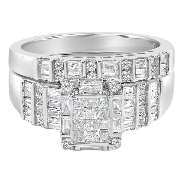 Sterling Silver 1.0 Cttw Diamond Composite Head Bridal Engagement Ring Set - Size 7 For Sale