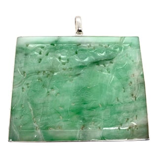 Circa 1900 Chinese Jadeite Pendant With Silver Mounts For Sale
