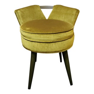 Mid 20th Century Paul Frankl Swivel Vanity Chair - Olive Green Velvet For Sale