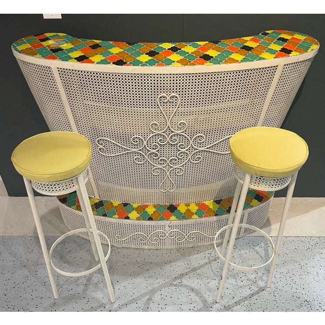 1950s Mid Century Ceramic and Stools Wrought Bar and 2 Stolls- Set of 3 Style Mathieu Mategot France For Sale - Image 13 of 13